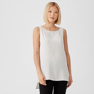 Eileen Fisher SYSTEM SILK GEORGETTE CREPE BATEAU NECK SHELL